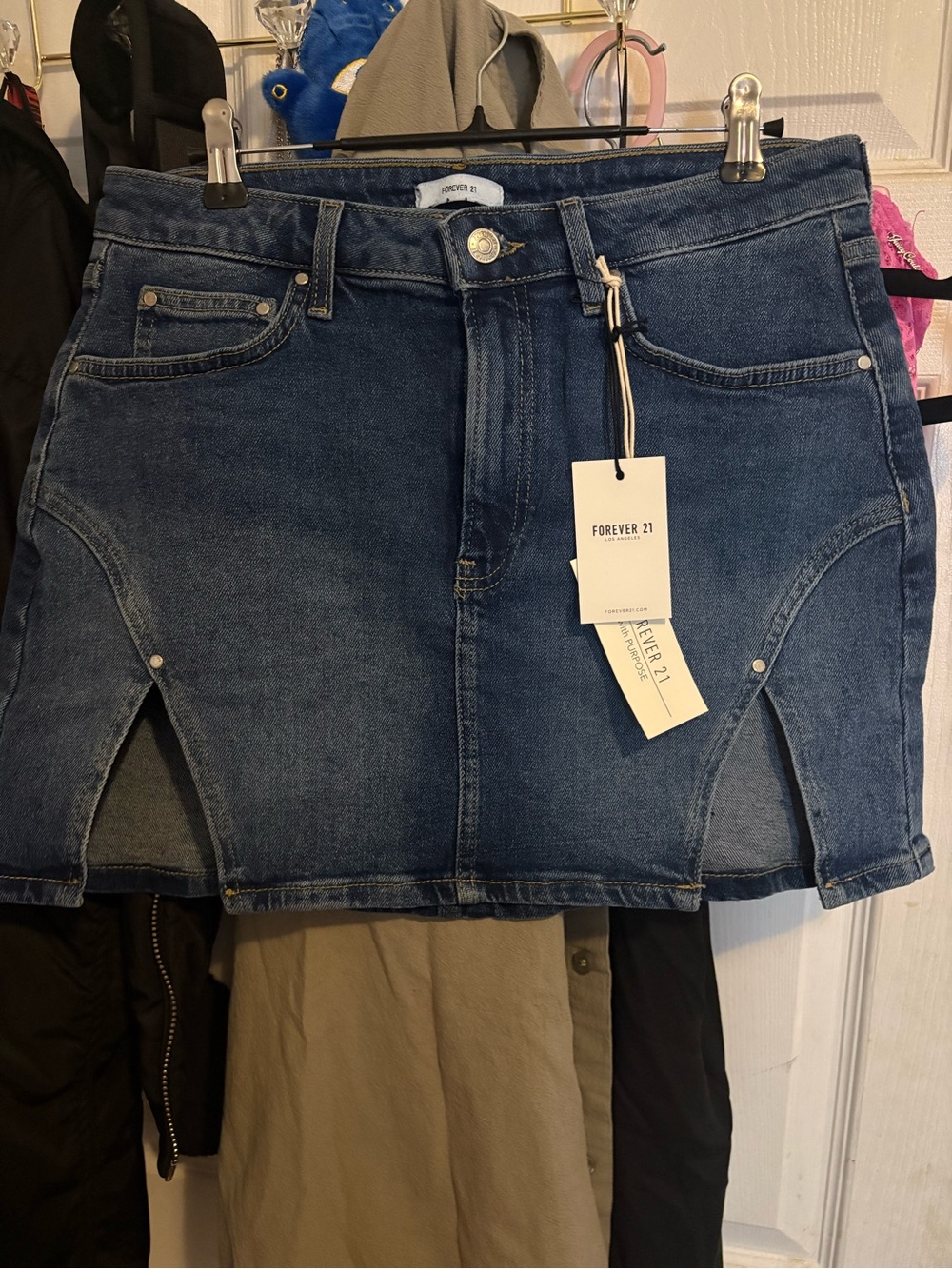 Forever 21 Dark Blue Denim Mini Skirt with Front Slits